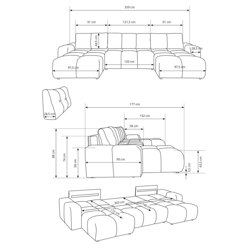 Canapé en U rembourré et pliable avec espace de rangement ALMADA beige