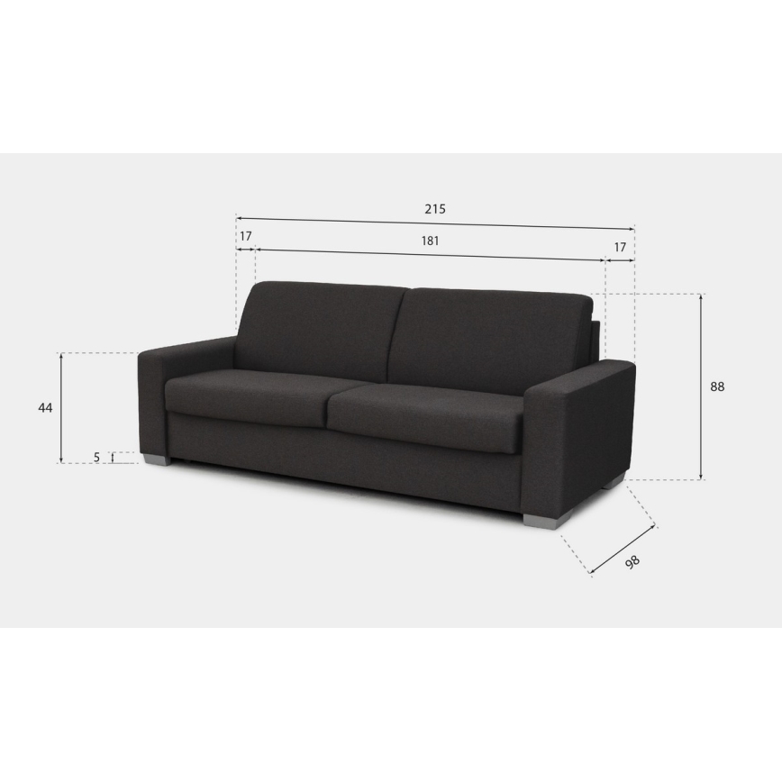 Canapé-lit 3 places LEKA, marron — conçu pour un couchage quotidien