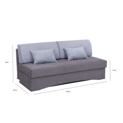 Canapé convertible rembourré 3 places, adapté au couchage quotidien, sans accoudoirs PAUL, gris