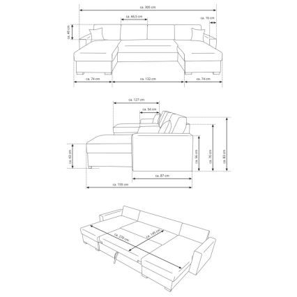 Canapé pliable en U avec espace de rangement JANISE gris