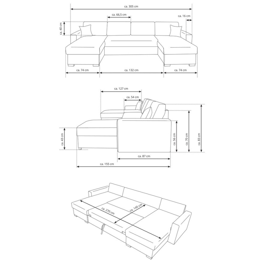 Canapé pliable en U avec espace de rangement JANISE gris
