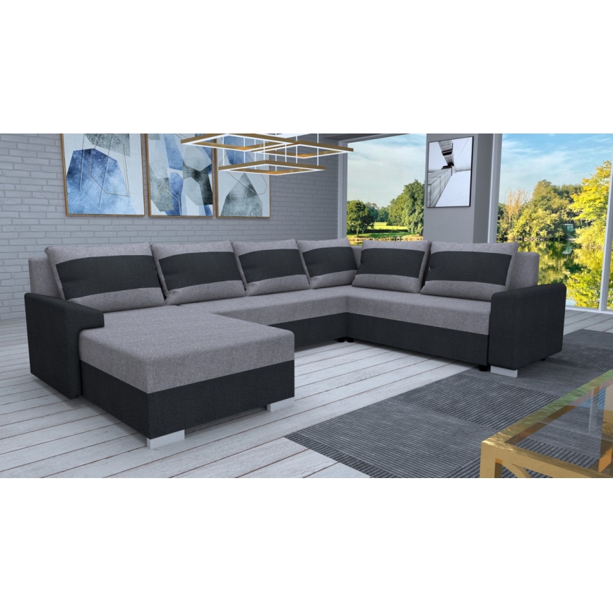 Canapé universel pliable en forme de U, rembourré OXFORD noir/gris