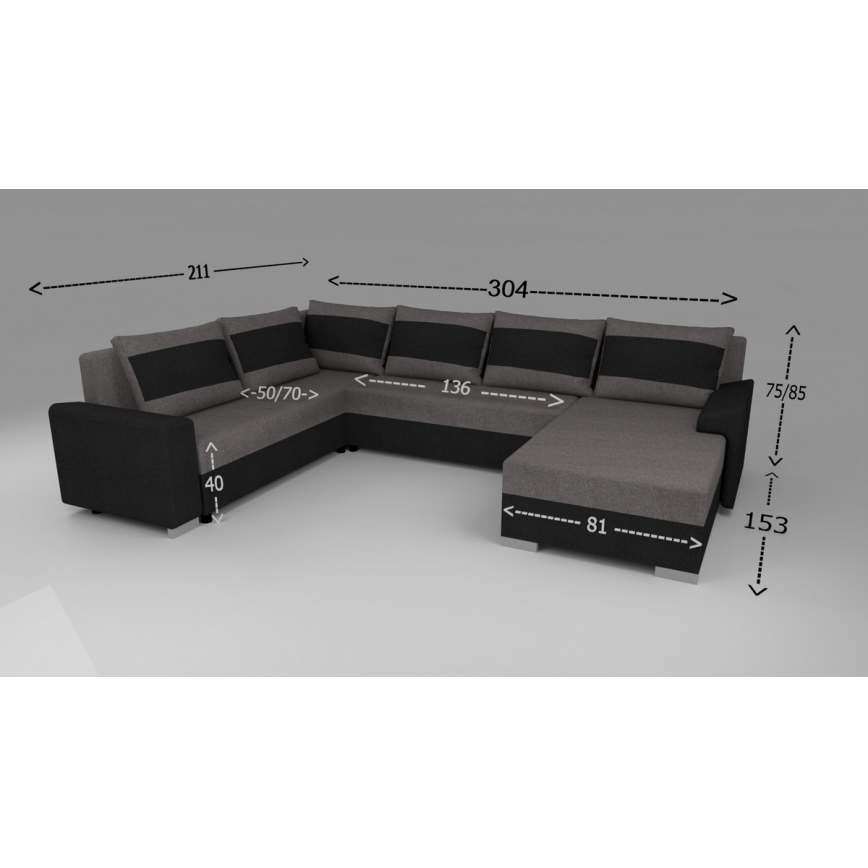 Canapé universel pliable en forme de U, rembourré OXFORD noir/gris