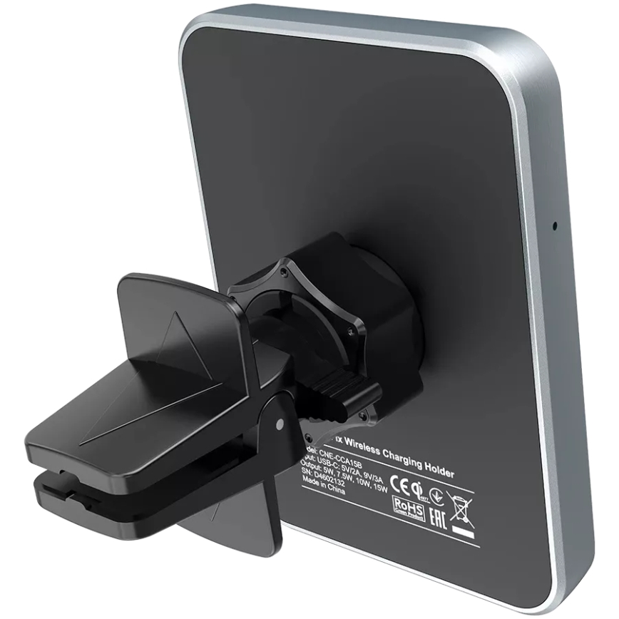 Canyon - Support magnétique de téléphone pour voiture avec fonction de charge sans fil Qi 5V carré noir
