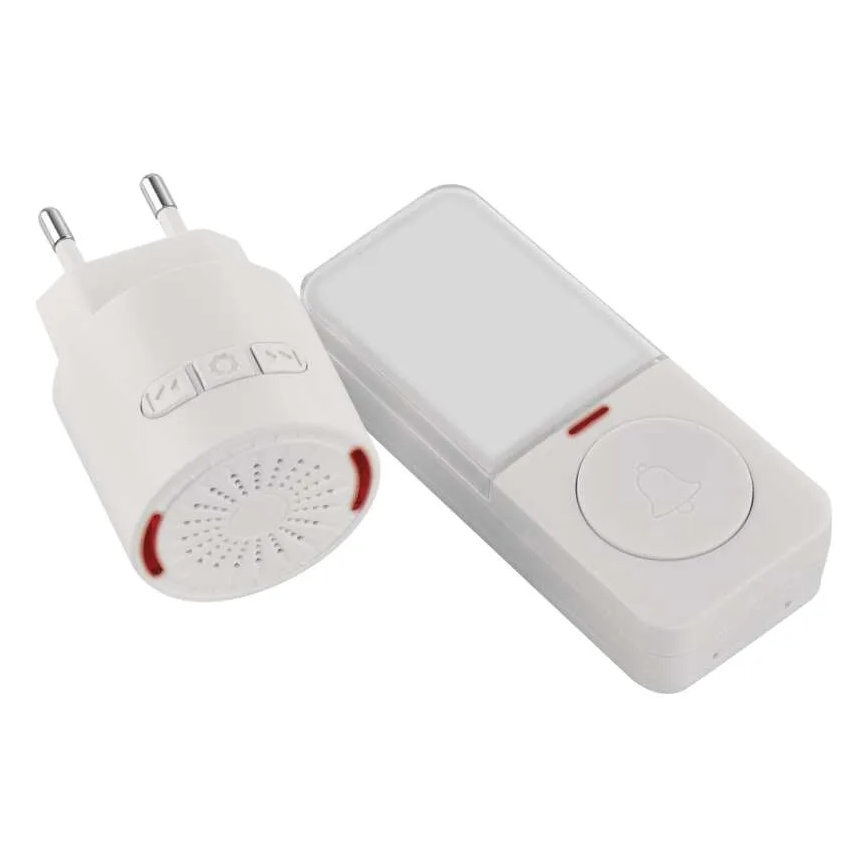 Carillon sans fil à brancher sur prise 230 V + 1 pile CR2032 incluse, blanc