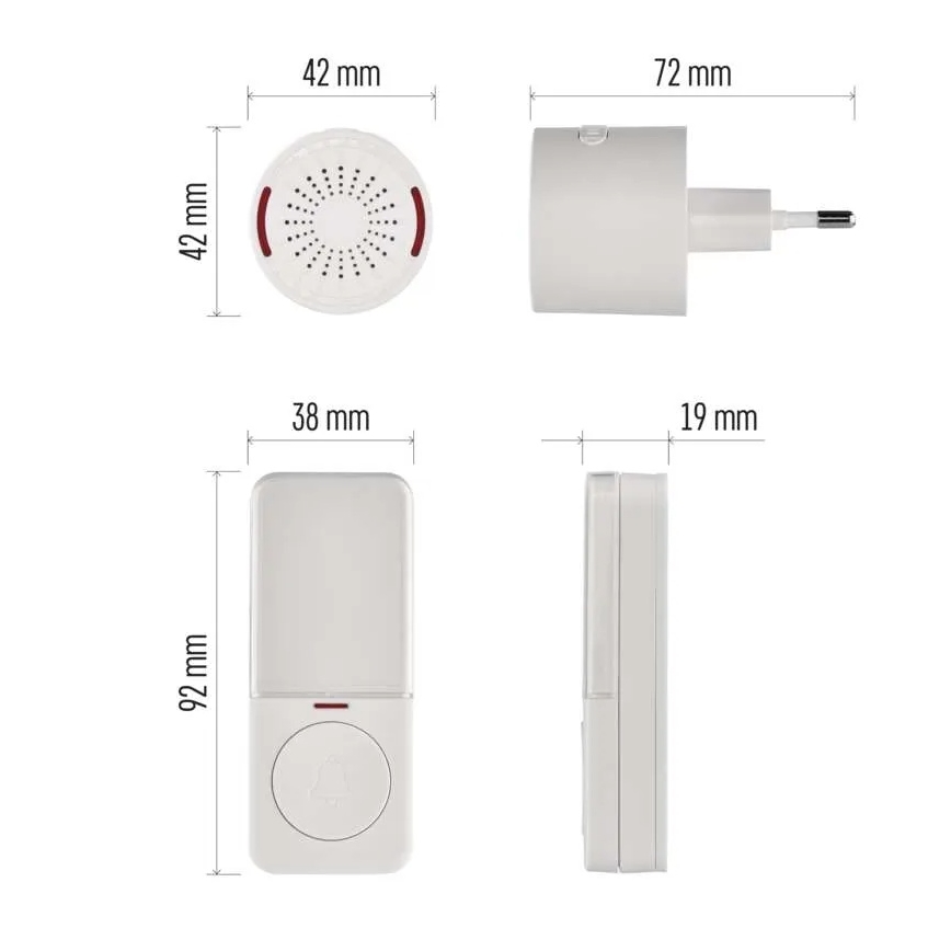 Carillon sans fil à brancher sur prise 230 V + 1 pile CR2032 incluse, blanc