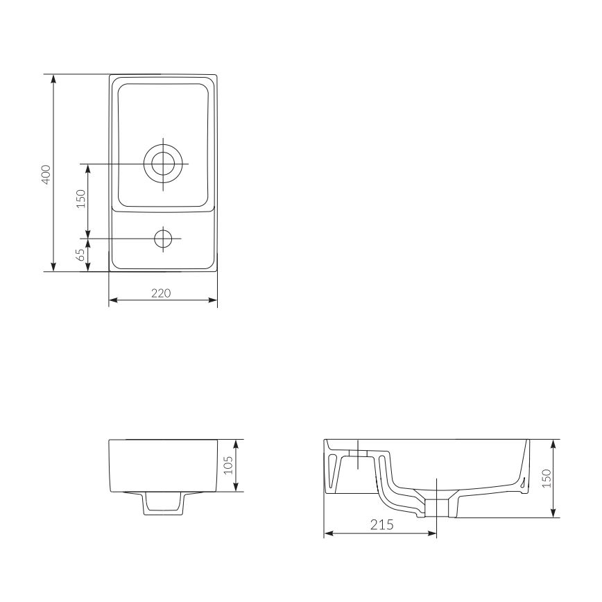 Cersanit K114-004 - Aanrecht wastafel CREA 22x40 cm keramiek/glanzend wit