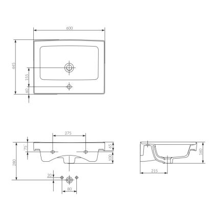 Cersanit K114-006 - Lavabo à encastrer CREA 44,5x60 cm céramique/blanc brillant