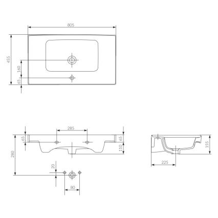 Cersanit K114-017 - Inbouw wastafel CREA 44,5x80,5 cm keramiek/glanzend wit