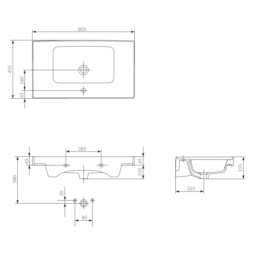 Cersanit K114-017 - Inbouw wastafel CREA 44,5x80,5 cm keramiek/glanzend wit