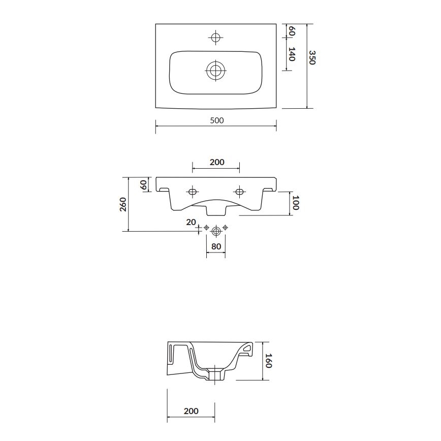 Cersanit K116-008 - Inbouw wastafel MODUO SLIM 35x50 cm keramiek/glanzend wit