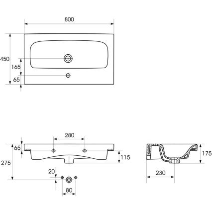 Cersanit K116-013-ECO - Wastafel MODUO 45x80 cm, keramiek, glanzend wit, geschikt voor montage op werkblad of aan de wand