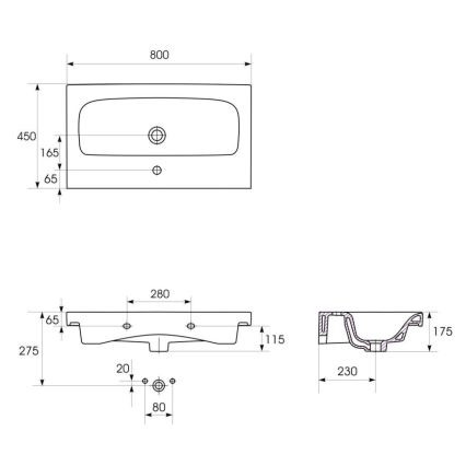 Cersanit K116-013 - Inbouwwastafel MODUO 45x80 cm keramiek/glanzend wit