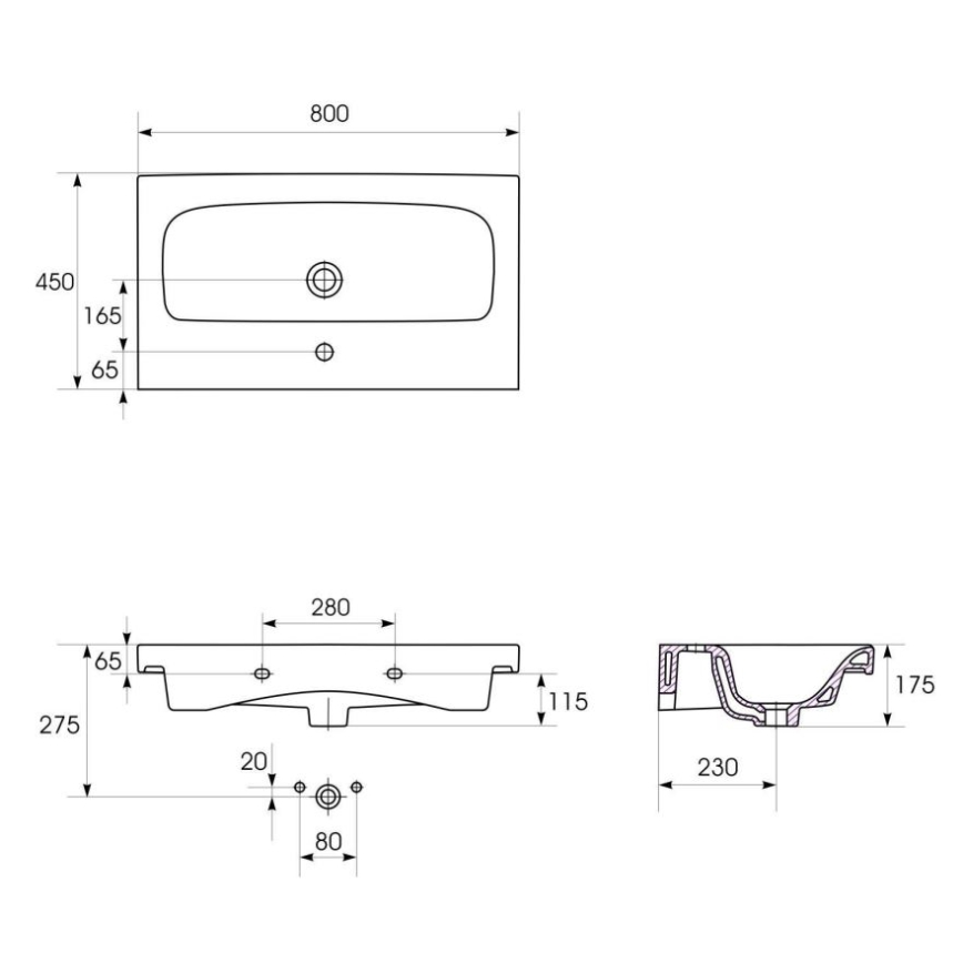 Cersanit K116-013 - Inbouwwastafel MODUO 45x80 cm keramiek/glanzend wit