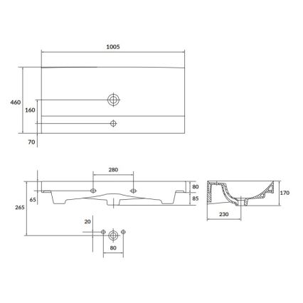 Cersanit K120-011 - Inbouwwastafel LARGA 46x100 cm keramiek/glanzend wit
