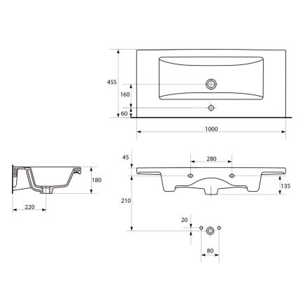 Cersanit K32-016-EX1 - Lavabo à poser/suspendu COMO 45x100 cm céramique/blanc brillant