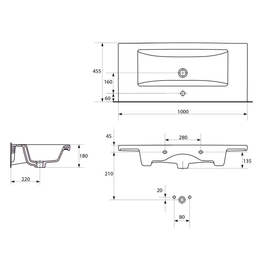 Cersanit K32-016-EX1 - Wastafel voor op het blad/wandgemonteerd COMO 45x100 cm keramiek/glanzend wit