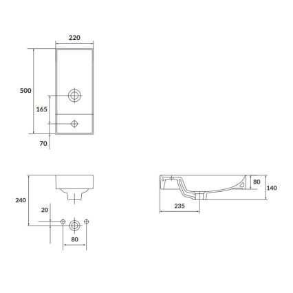 Cersanit K677-005 - Opbouwwastafel LARGA 22x50 cm keramiek/glanzend wit