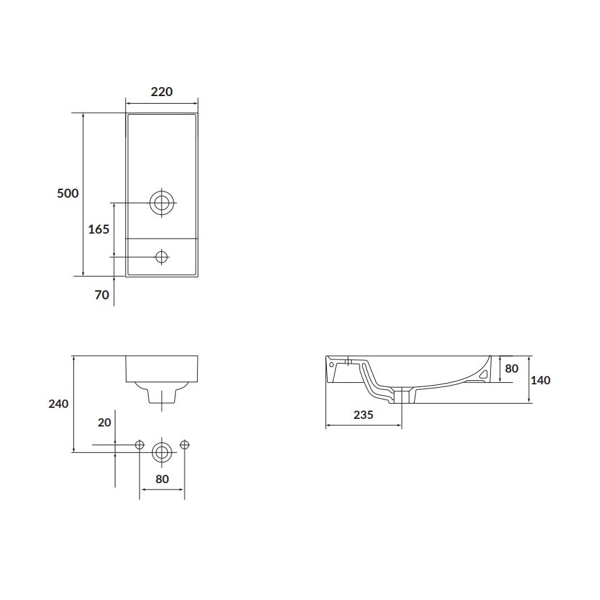 Cersanit K677-005 - Opbouwwastafel LARGA 22x50 cm keramiek/glanzend wit