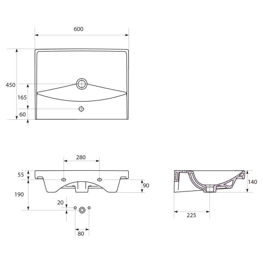Cersanit S801-142-DSM - Hangend badmeubel met wastafel LARA CITY 60x45 cm wit