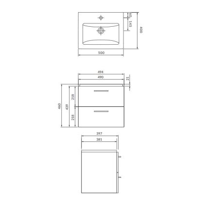Cersanit S801-146-DSM - Hangende badkamerkast met een kom ELIS 46x50 cm wit