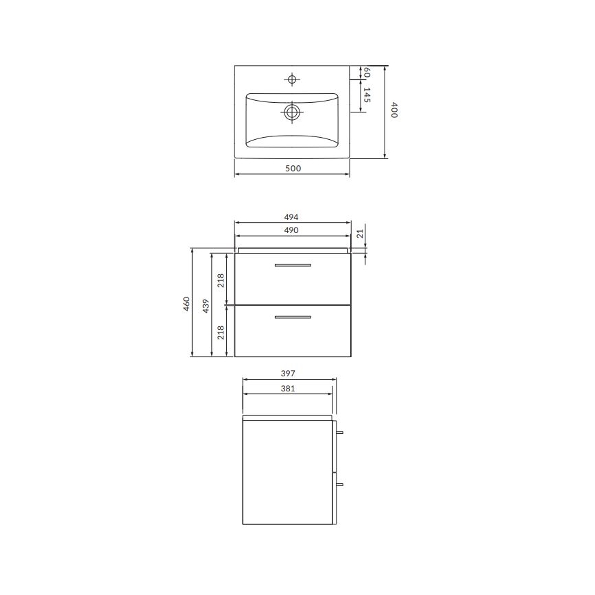 Cersanit S801-146-DSM - Hangende badkamerkast met een kom ELIS 46x50 cm wit