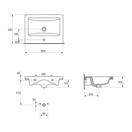 Cersanit S801-147-DSM - Hangend badmeubel met wastafel LARA 60x45 cm wit