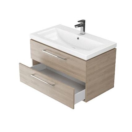 Cersanit S801-148-DSM - Meuble de salle de bains suspendu avec lavabo LARA 60 x 45 cm, finition noyer