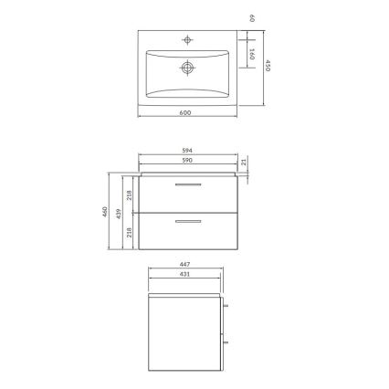 Cersanit S801-148-DSM - Meuble de salle de bains suspendu avec lavabo LARA 60 x 45 cm, finition noyer