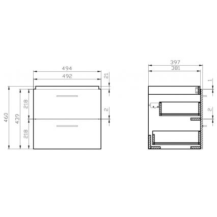Cersanit S801-153-DSM - Hangende badkamerkast met een kom ELIS 46x50 cm walnoot