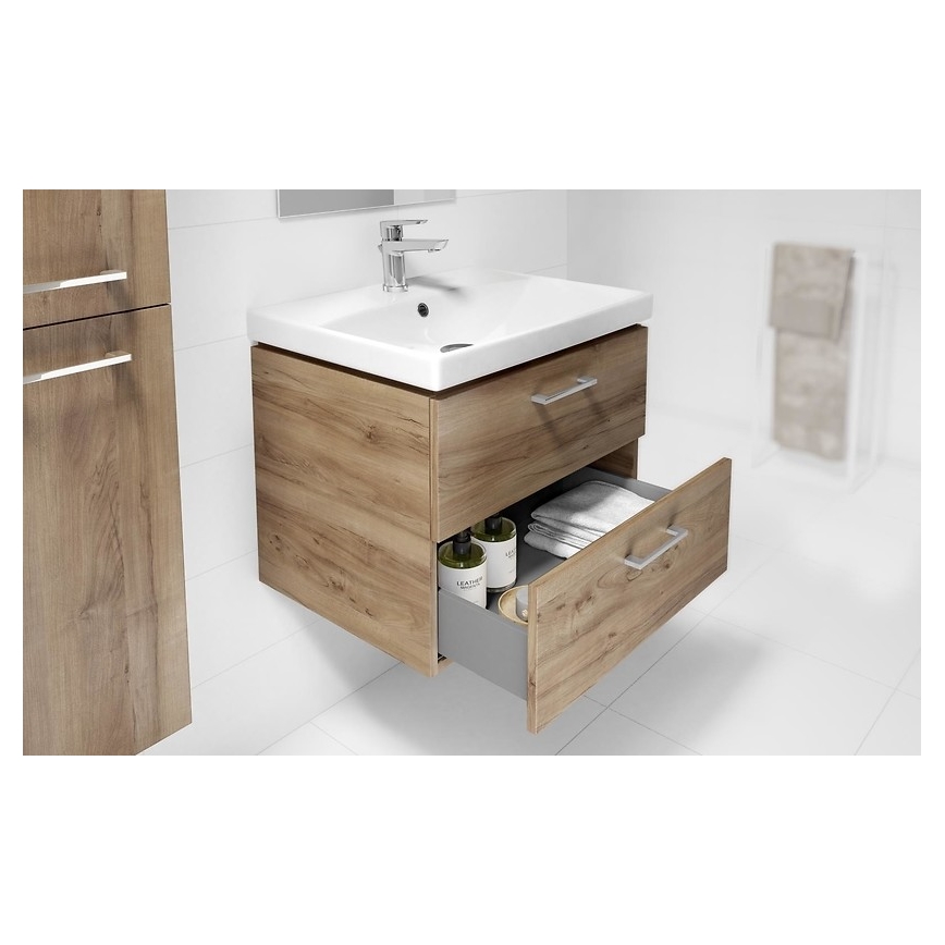 Cersanit S801-153-DSM - Meuble de salle de bains suspendu avec lavabo LARA COMO 50 x 40 cm, noyer