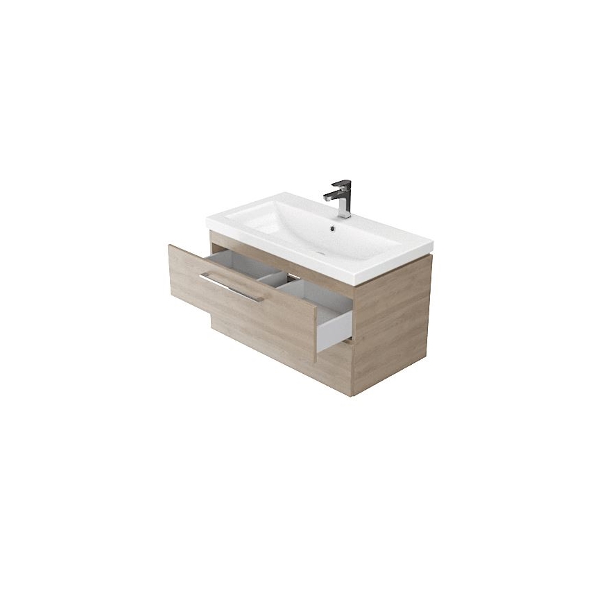 Cersanit S801-154-DSM - Meuble de salle de bains suspendu avec lavabo LARA 80x46x45 cm noyer