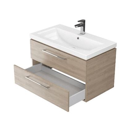 Cersanit S801-154-DSM - Meuble de salle de bains suspendu avec lavabo LARA 80x46x45 cm noyer