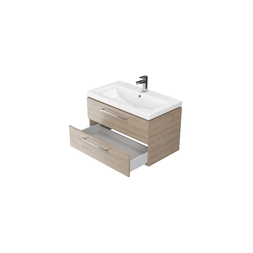 Cersanit S801-154-DSM - Meuble de salle de bains suspendu avec lavabo LARA 80x46x45 cm noyer