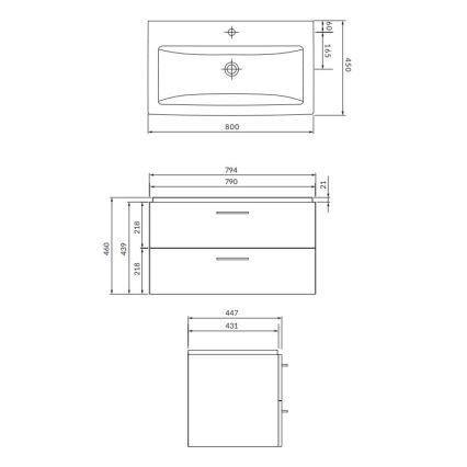 Cersanit S801-154-DSM - Meuble de salle de bains suspendu avec lavabo LARA 80x46x45 cm noyer