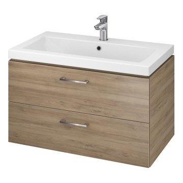 Cersanit S801-154-DSM - Meuble de salle de bains suspendu avec lavabo LARA 80x45 cm, finition noyer