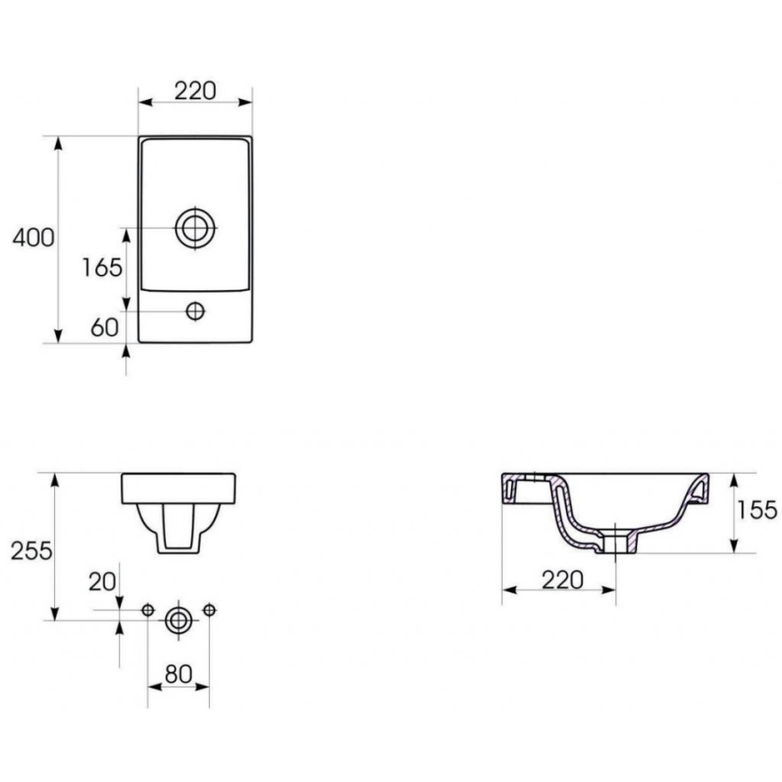 Cersanit S801-218-DSM - Meuble de salle de bains suspendu avec lavabo MODUO SLIM 40 x 22 cm, blanc laqué