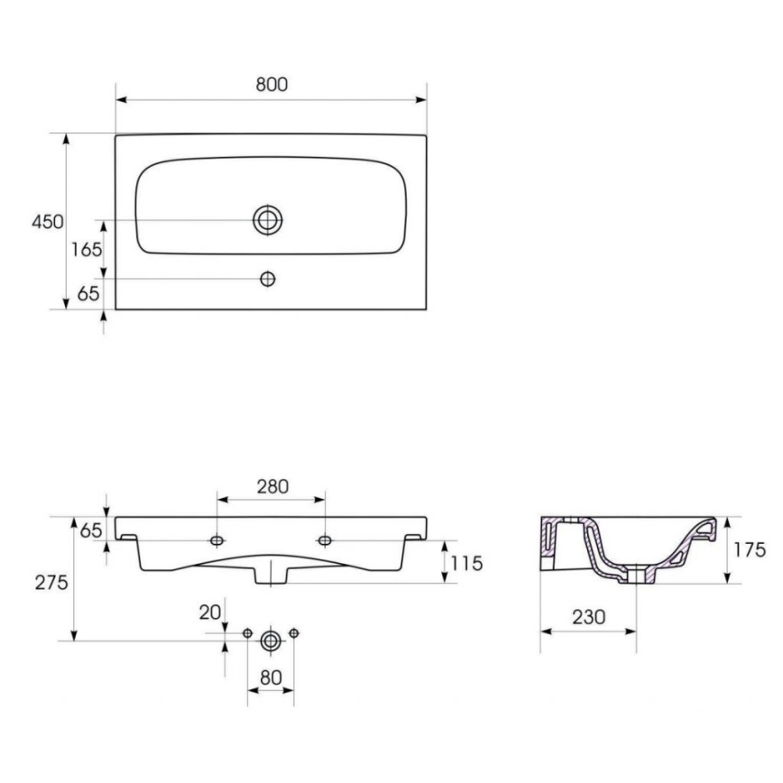 Cersanit S801-221-DSM - Meuble de salle de bains suspendu avec lavabo MODUO 80x45 cm blanc brillant
