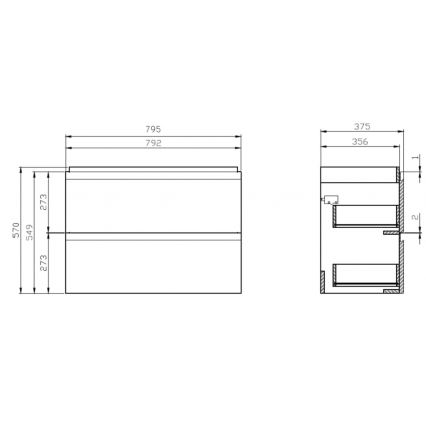 Cersanit S801-225-DSM - Hangend badkamermeubel met wastafel MODUO SLIM 80x38 cm glanzend wit