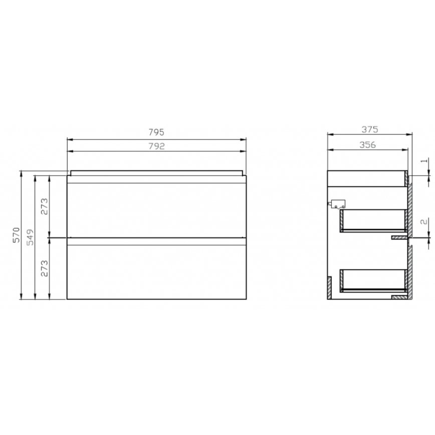 Cersanit S801-225-DSM - Hangende badkamerkast met een kom MEDA SLIM 62x80 cm glanzend wit