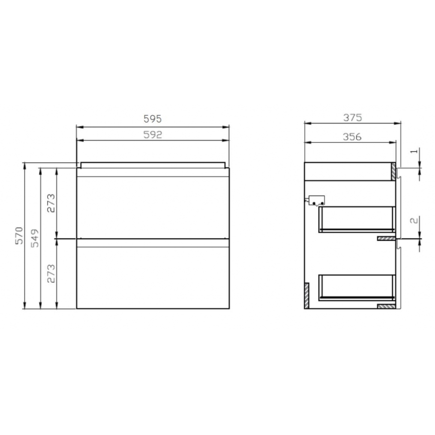 Cersanit S801-227-DSM - Hangende badkamerkast met een kom MEDA SLIM 62x60 cm glanzend wit
