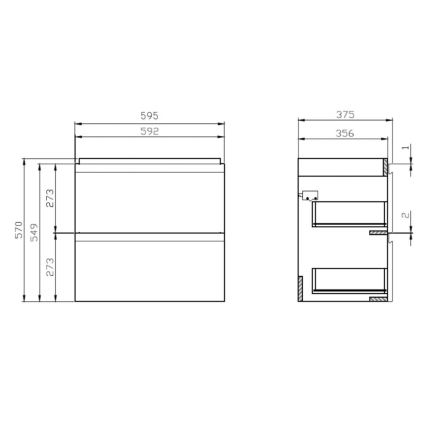 Cersanit S801-227-DSM - Wandhangend badkamermeubel met wastafel MODUO SLIM 60x38 cm hoogglans wit