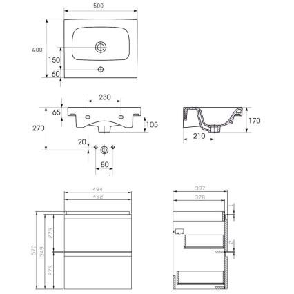 Cersanit S801-230-DSM - Meuble de salle de bains suspendu MODUO 50 x 62 x 40 cm avec vasque, blanc