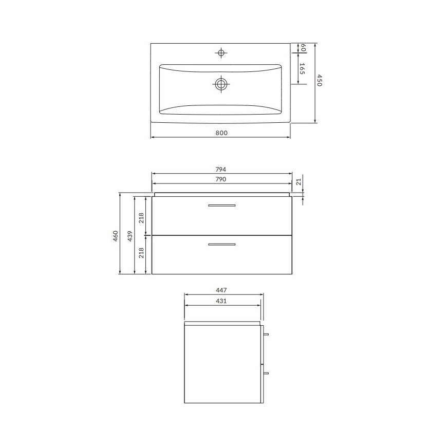 Cersanit S801-338-DSM - Meuble de salle de bains suspendu avec lavabo LARA 80×46×45 cm blanc
