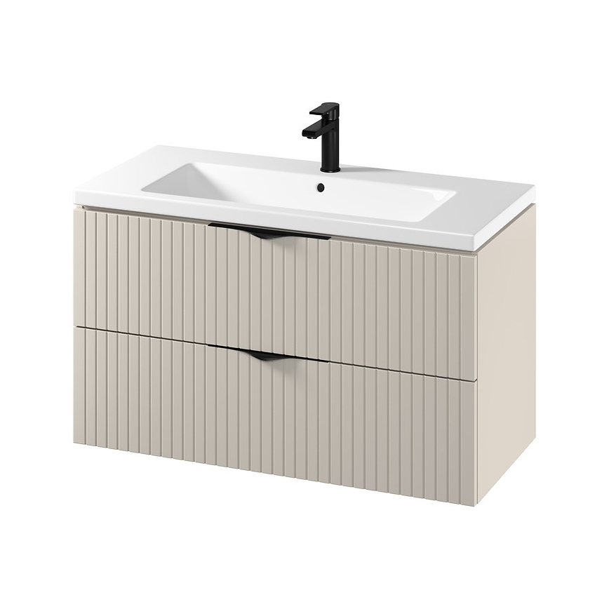 Cersanit S801-548 - Meuble de salle de bains suspendu avec vasque TIRSO 100 x 45 cm beige