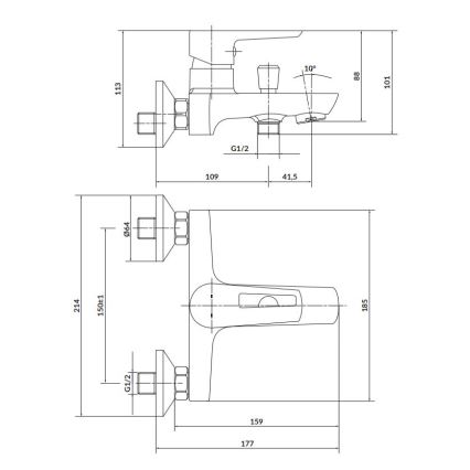 Cersanit S951-009 - Badkraan MILLE zwart/glanzend chroom