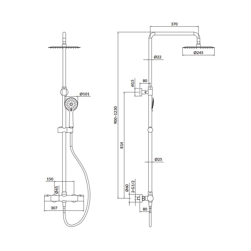 Cersanit S951-340 - Douche set met thermostatische kraan CITY glanzend chroom