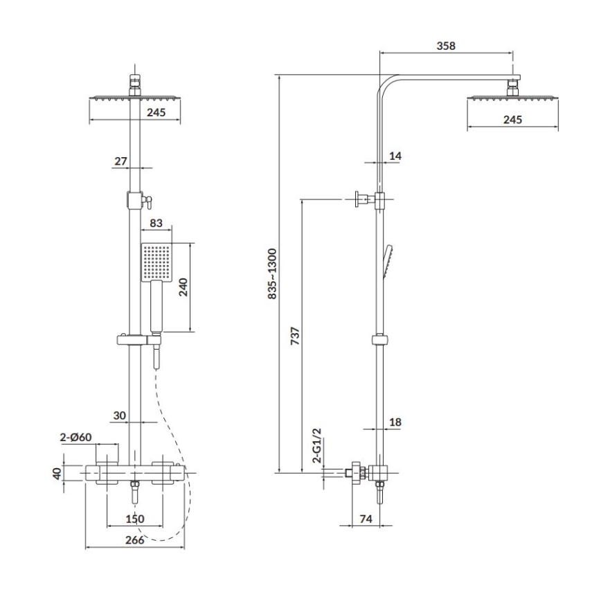 Cersanit S951-341 - Douche set met thermostatische kraan CITY glanzend chroom