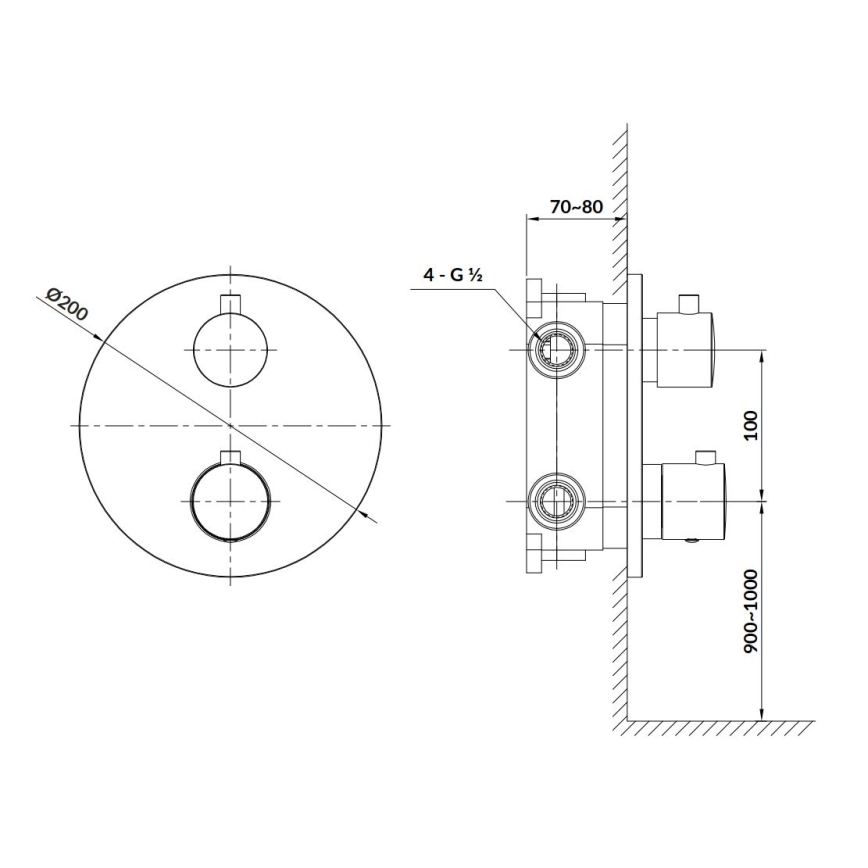 Cersanit S951-564 - Robinet de douche thermostatique pour installation encastrée ZEN chrome brillant