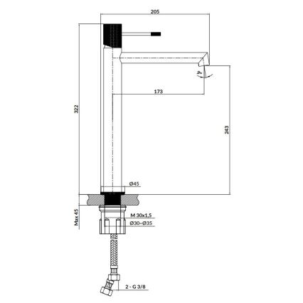 Cersanit S951-592 - Robinet de lavabo ZEN 32,2 cm chrome brillant